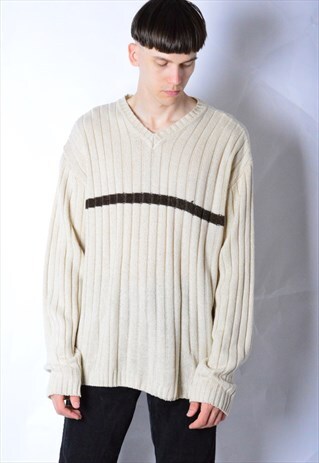 VINTAGE 90S BEIGE STRIPED GRUNGE JUMPER
