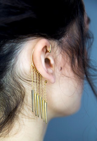 GOLD STATEMENT MULTI ROW CHAIN EARCUFF - SINGLE