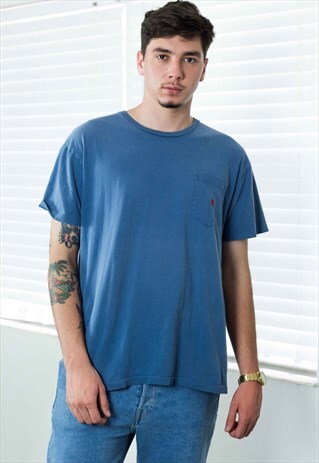 VINTAGE POLO RALPH LAUREN T-SHIRT LOGO POCKET 90S M 7.3