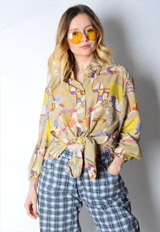VINTAGE 90S COLOURFUL FLOWER LONG SLEEVE SHIRT