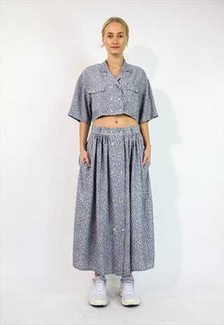 Vintage 90's Reworked Set Crop Blouse Maxi Skirt in Grey 