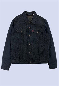 Dark Wash Blue Speckled Thermal Padded Popper Jacket