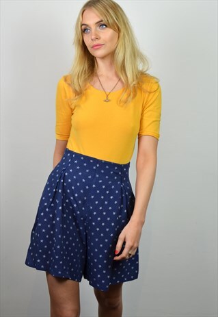 VINTAGE 90S NAVY STAR PRINT HIGH WAISTED FESTIVAL SHORTS
