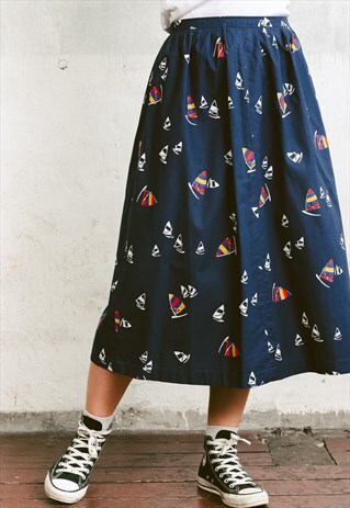VINTAGE 90S SAILBOAT PRINT SUMMER SKIRT