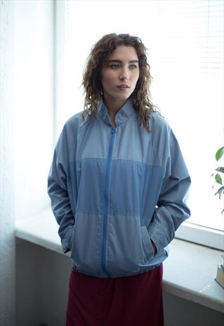 VINTAGE 80'S LIGHT BLUE ZIP UP BOMBER JACKET