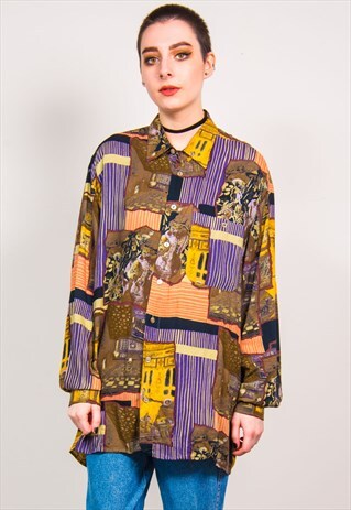 VINTAGE 90'S ABSTRACT PATTERN OVERSIZED SHIRT