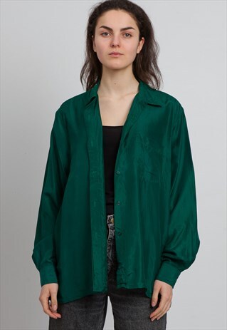 VINTAGE GREEN STOCKMANN LONG SLEEVE SILK SHIRT