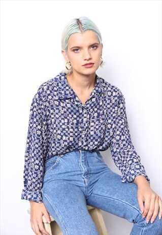 VINTAGE 90S BLUE PRINT OVERSIZED SHIRT