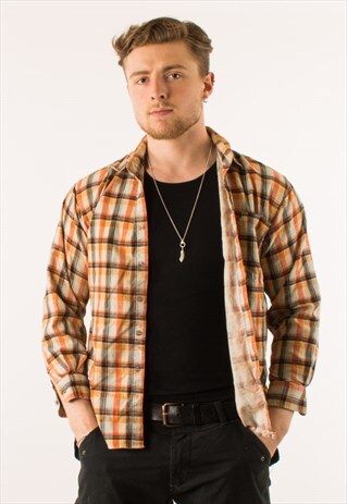 VINTAGE 90S ORANGE CHECKERED CORDUROY SHIRT LARGE
