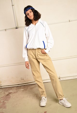 VINTAGE 90S HIGHWAISTED FESTIVAL JEANS IN BEIGE DENIM