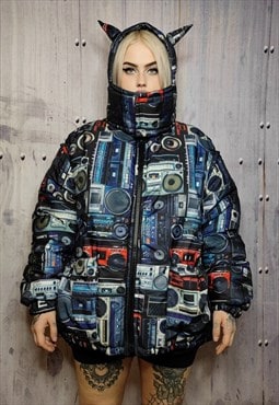 Rave bomber jacket handmade reversible hi-fi techno puffer 