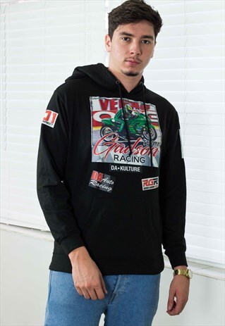 VINTAGE RACING HOODIE SWEATSHIRT LOGO 90S M 14.6