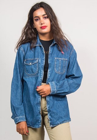 90'S VINTAGE DIESEL BLUE DENIM UTILITY ZIP SHIRT