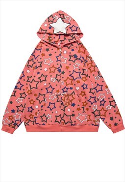 Star hoodie distressed 70 retro pattern sky pullover in pink