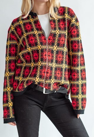 VINTAGE 80S FUNKY WINTER CARDIGAN WITH ZIP