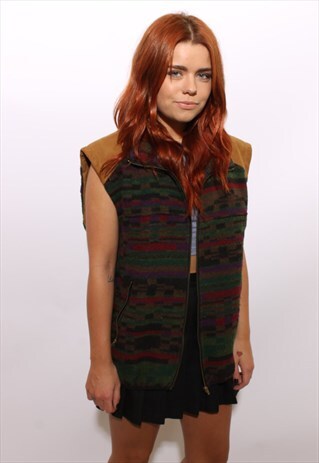 VINTAGE 1980'S 80'S SOUTHWESTERN LEATHER TRIM VEST M-L