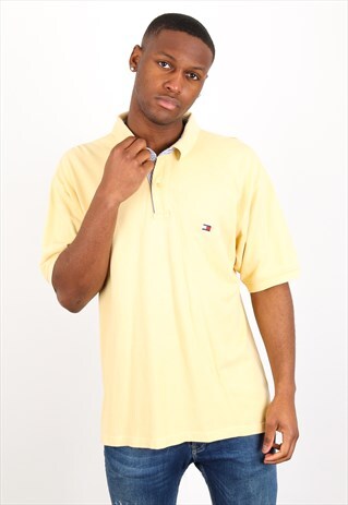 VINTAGE TOMMY HILFIGER POLO SHORT SLEEVE T-SHIRT IN YELLOW
