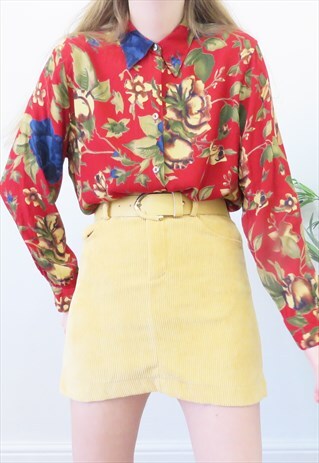 RETRO 90S VINTAGE YELLOW CORDUROY MINI SKIRT