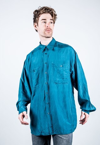 VINTAGE 1980S BLUE SILK SHIRT