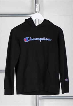 Vintage Champion Hoodie Black Pullover Lounge Jumper XS