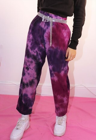 HIGH WAIST TIE DYE CORDUROY TROUSERS IN PURPLE