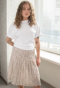 Vintage 70's Cream Patterned Pleated Midi Skirt