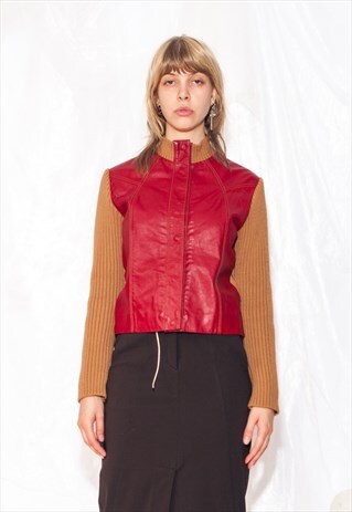 Vintage Y2K Leather Jacket in Red Brown