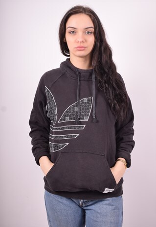 ADIDAS WOMENS VINTAGE HOODIE JUMPER SMALL BLACK 90'S