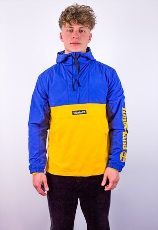 VINTAGE TIMBERLAND 1/4 ZIP JACKET IN BLUE & YELLOW