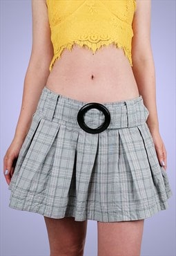 AMISU Y2K Mini Skirt Low Rise Waist Pleats Plaid Grunge