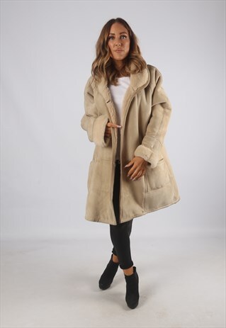 VINTAGE SHEEPSKIN SUEDE SHEARLING COAT SHORT 16 - 18 (J9AC)