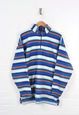 Vintage Fleece 1/4 Zip Striped Pattern Blue Large
