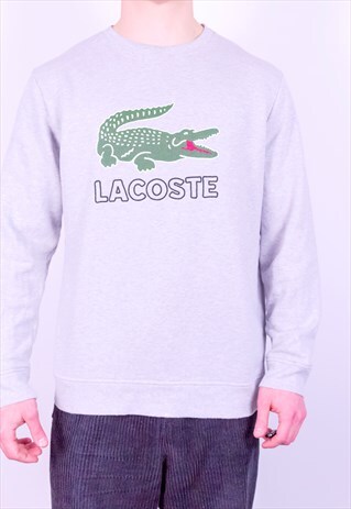 VINTAGE LACOSTE SPELL OUT SWEATSHIRT IN GREY LARGE