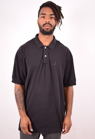 NAUTICA MENS VINTAGE POLO SHIRT XXL BLACK 90S