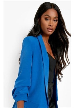 justyouroutfit Royal Blue Ruched Sleeve Blazer 