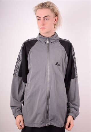 ASICS MENS VINTAGE TRACKSUIT TOP JACKET XL GREY 90S