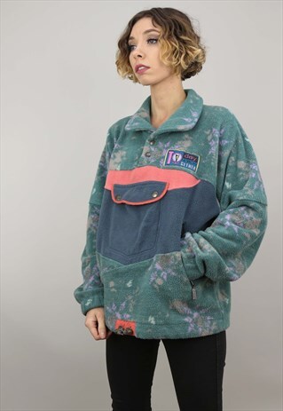 VINTAGE 90S OVERSIZED PATTERNED 1/4 ZIP FLEECE