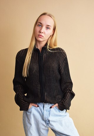 90'S RETRO GRUNGE STRIPED KNITTED NORMCORE CARDIGAN TOP