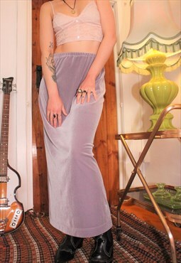 Vintage 90s Lilac Stretch Velvet Maxi Skirt