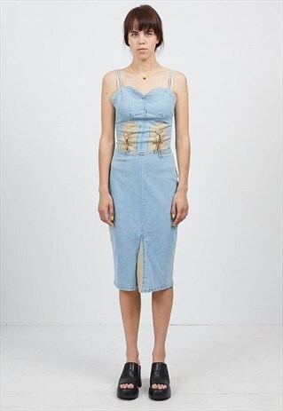 VINTAGE LIGHT BLUE BILL BERRY SLEEVELESS DENIM MINI DRESS
