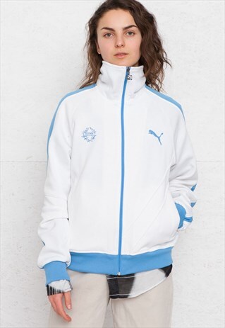VINTAGE WHITE BLUE PUMA ZIP TRACK JACKET