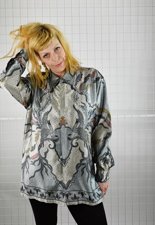 INCREDIBLE VINTAGE JAPANESE INSPIRED BIRD PRINT PYJAMA SHIRT