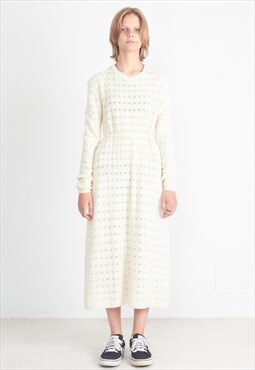 Vintage White Hand Made Knit Long Sleeve Dress