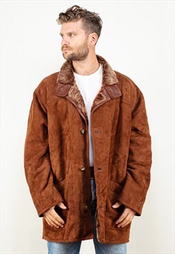 Vintage 90's Men Sheepskin Coat in Brown