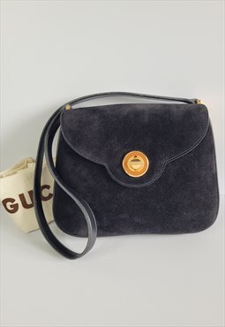 Authentic Gucci Vintage Black Suede and Leather Shoulder Bag