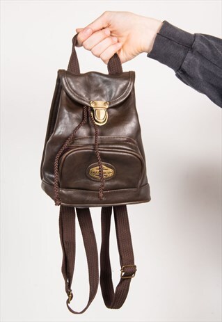 90'S VINTAGE BROWN FAUX LEATHER MINI BACKPACK RUCKSACK