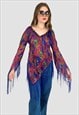 70'S VINTAGE BIAS CUT FRINGED LONG SLEEVE LADIES BLOUSE