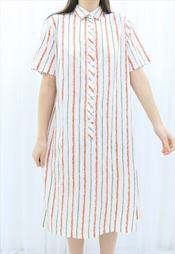 70s Vintage Multicoloured Striped Collared Shift Dress