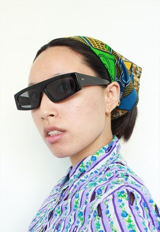 Y2K HANDMADE GREEN BLUE ABSTRACT TELEPHONE PRINT BANDANA