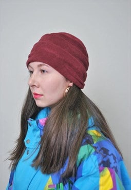 Women fleece hat, vintage 90s winter sport hat for her